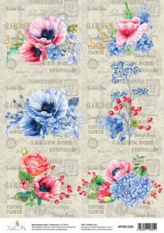 Декупажная карта "Синий мак" 21*30 см HY501239