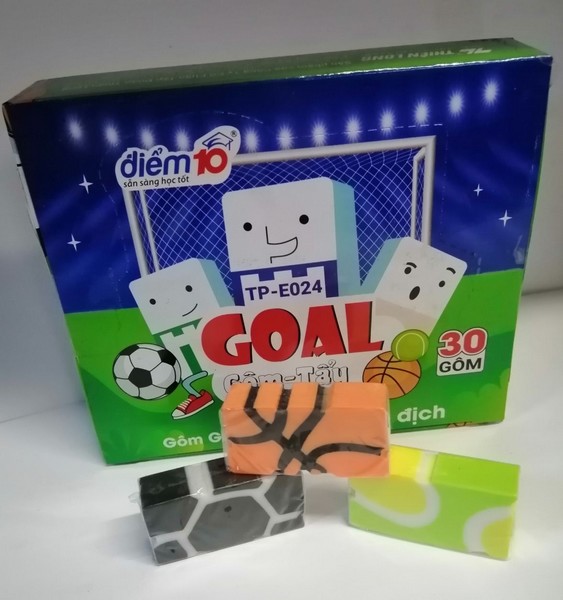 Ластик COLOKIT GOAL цветной, 40х21х11 мм, ассорти (спортивного дизайна – теннис, футбол, баскетбол) (30/1200) TP-E024