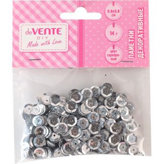 Пайетки декоративные "deVENTE. Metallic" 14 г, размер 8x8 мм, цвет серебряный, в пластиковом пакете с блистерным подвесом 8001917