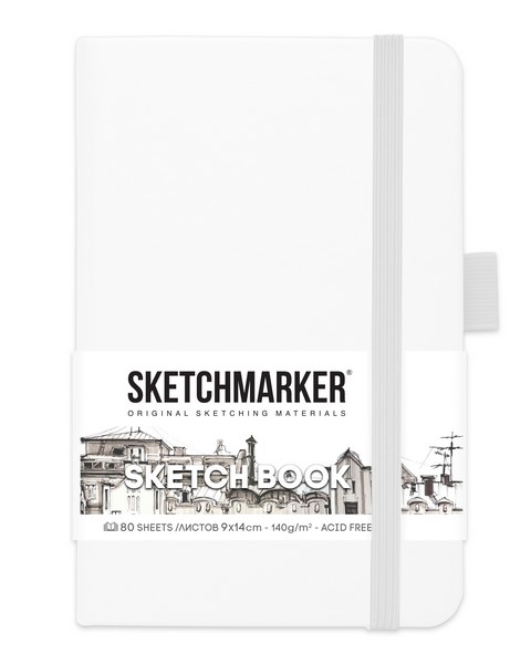 Блокнот для зарисовок "Sketchbook" 90*140 мм, 140 г/м2, 80л., твердая обложка, белый, Sketchmarker 2314101SM