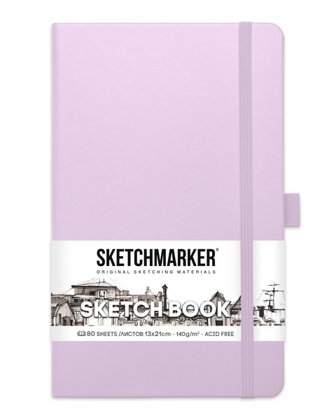 Блокнот для зарисовок "Sketchbook" 130*210 мм, 140 г/м2, 80л., твердая обложка, фиолетовый пастельный, Sketchmarker 2314703SM