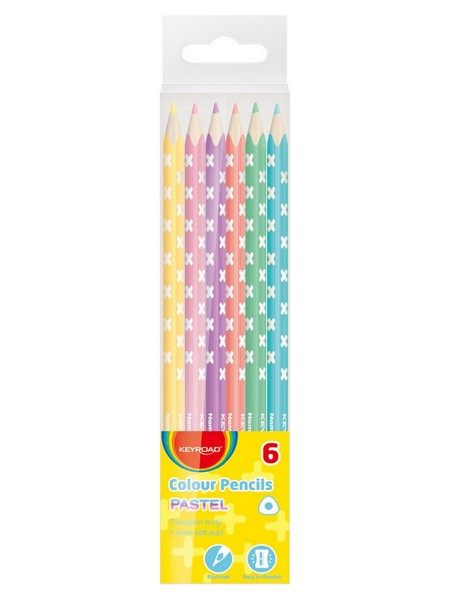 Карандаши 6цв. KEYROAD Pastel трехгранные пастельные цвета, ПВХ с европодвесом KR971871