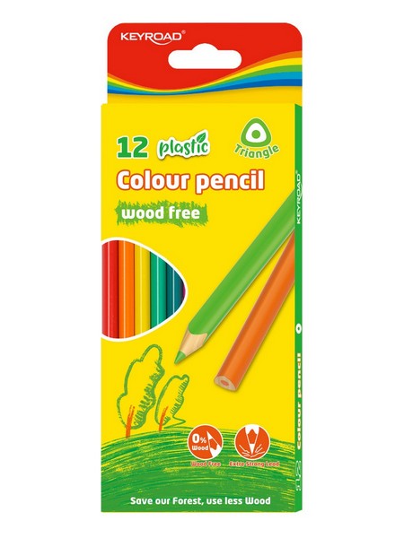 Карандаши 12цв. KEYROAD пластиковые трехгранные, картонный футляр KR972395
