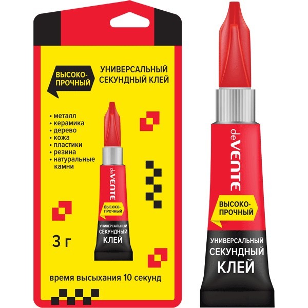 Клей секундный "deVENTE. Super Strong glue" (супер клей) 3 г, универсальный, высокопрочный, концентрированный, в блистерной упаковке с европодвесом 4180303