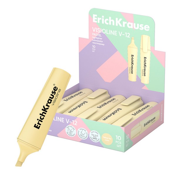 Текстовыделитель ErichKrause Visioline V-12 Pastel, желтый  60803