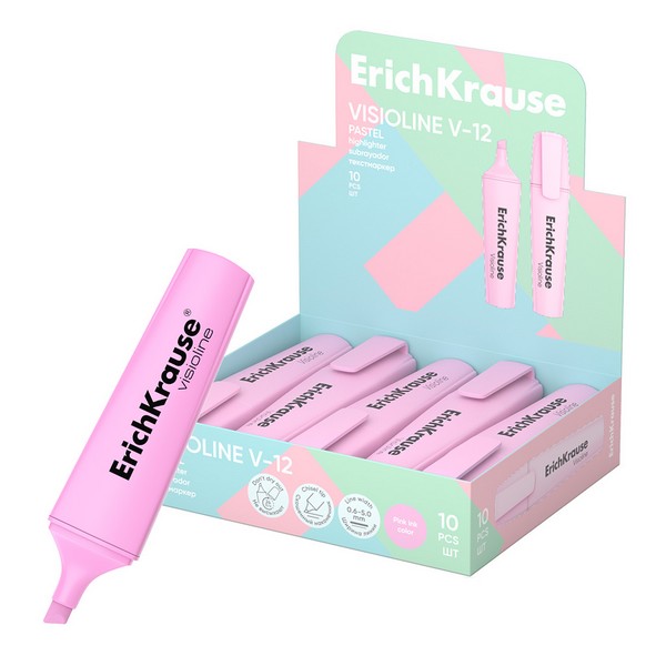 Текстовыделитель ErichKrause Visioline V-12 Pastel, розовый  60805