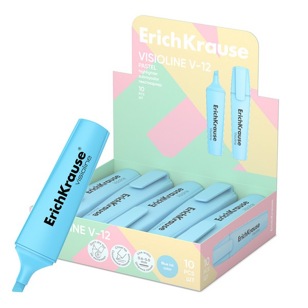 Текстовыделитель ErichKrause Visioline V-12 Pastel, голубой 60806