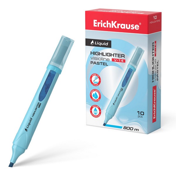 Текстовыделитель ErichKrause Liquid Visioline V-14 Pastel, голубой  56026