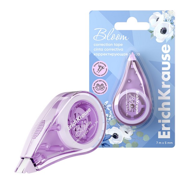 Корректирующая лента ErichKrause Pastel Bloom 5мм*7м, ассорти (в блистере по 1 шт.) 61929