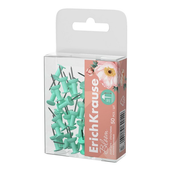 Кнопки силовые ErichKrause Pastel Bloom, Mint (в пэт-боксе по 50 шт.) 62054