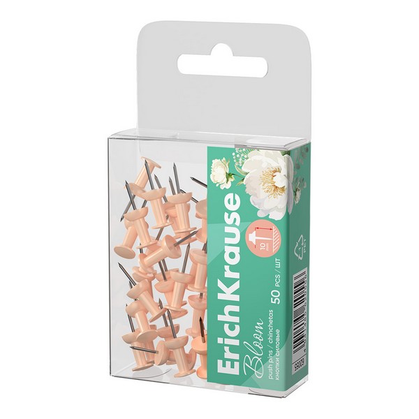 Кнопки силовые ErichKrause Pastel Bloom, Peach (в пэт-боксе по 50 шт.) 62055