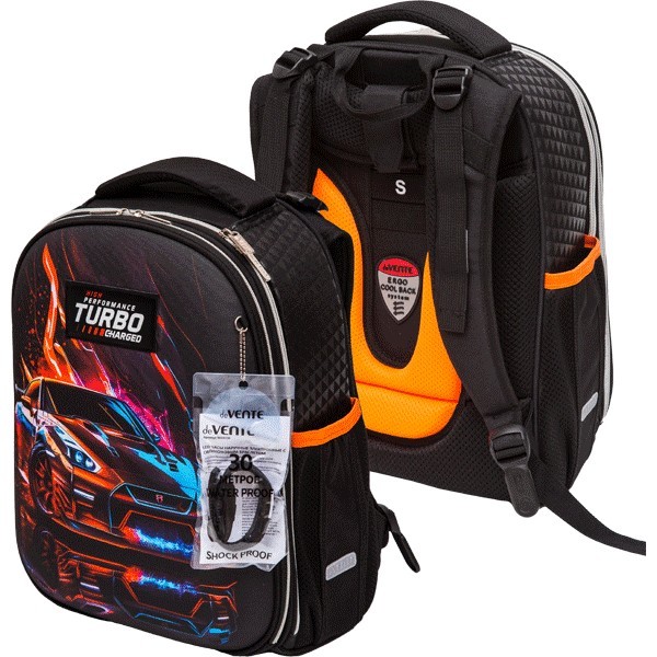 Рюкзак "deVENTE. Choice. Turbo" школьный жесткий 38x28x16 см (17 л) вес 1000 г, 1 отделение на молнии с разделителями для учебников, 1 отделение с органайзером, 2 боковых кармана сеткой на резинке 7033417