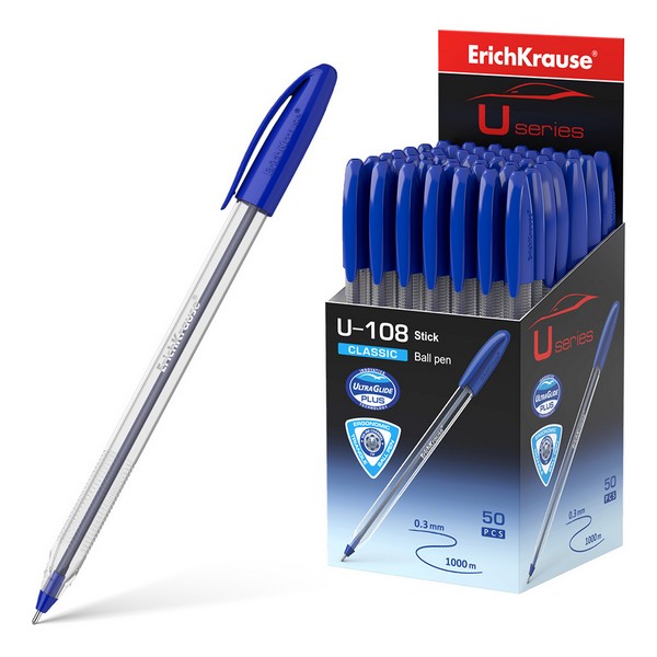 Ручка шариковая ErichKrause® U-108 Stick Classic 1.0, Ultra Glide Technology, цвет чернил синий (в коробке по 50 шт.) 47564