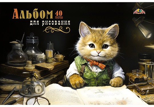 Альбом для рисования 40л. "УЧЕНЫЙ КОТ", обл. мелов., Апплика  С0220-61