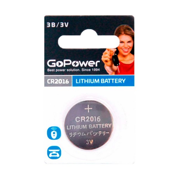 Батарейка GoPower CR2016 1шт Lithium 3V 1893661