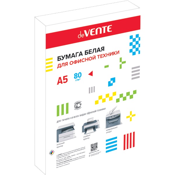 Бумага д/ксер. фА5 "deVENTE", 80г/м2, 500л., белизна 96%, в полипропиленовом пакете с клейким клапаном 2073800