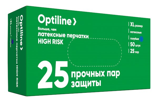 Перчатки латексные High Risk Optiline (13 гр) 25 пар (50 штук) (XL) *50/500 27-2595