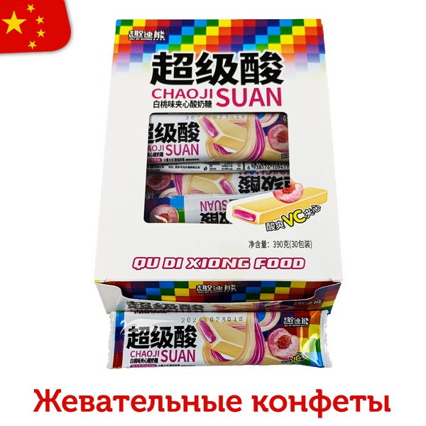 Жевательные конфеты CHAO JI SUAN со вкусом персика 13гр (30шт в блоке)   11920