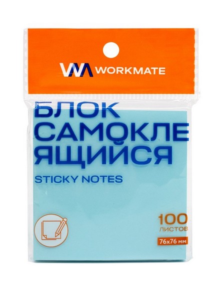 Бумага д/заметок с кл. слоем ф76х76мм 100л. пастельно-голубой, плотность бумаги 75 г/кв.м., Workmate 14-2160