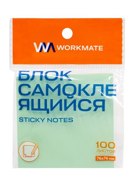 Бумага д/заметок с кл. слоем ф76х76мм 100л. 4-х цветная, плотность бумаги 70 г/кв.м., Workmate 14-7517