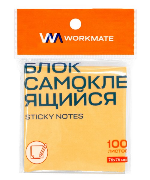 Бумага д/заметок с кл. слоем ф76х76мм 100л. неоново-оранжевый, Workmate 14-8342