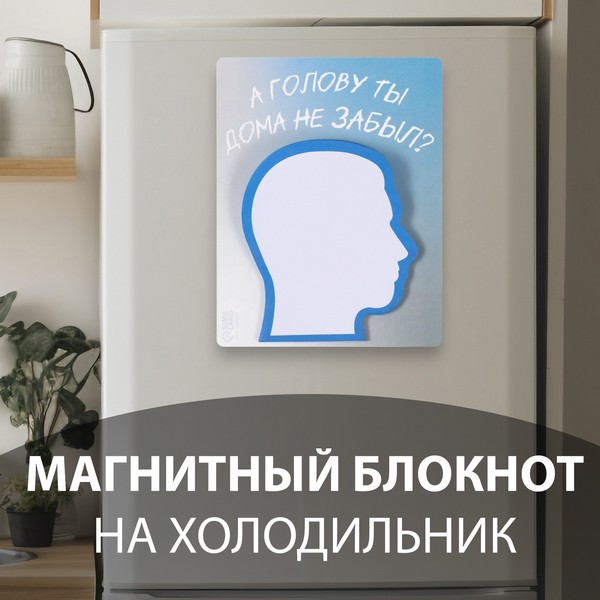 Магнит с блоком для записей "А голову ты дома не забыл?" 9,2х11,9 см   10327576 10327576   