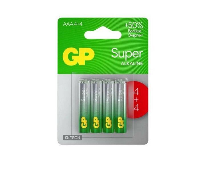 Батарейка GP Super G-TECH (алкалиновые, мизинчиковые) 24A LR03/286/AAA BL4+4 24A LR03/286/AAA BL4+4