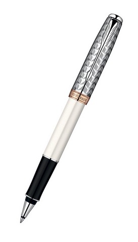 Роллер PARKER "Sonnet Metal&Pearl CT" (цвет чернил черный, F), цвет корпуса жемчужный, белый S0947330