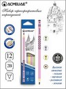 Карандаш чернографитный ACMELIAE 2В круглый, 4 цвета корпуса с принтом (салат, желт, роз, лаван), (12/72) 43518