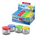 Точилка пластиковая ErichKrause S-Keg, Neon, с контейнером, ассорти (в коробке-дисплее по 24 шт) 56036