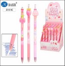 Ручка гел. авт., пиши-стирай PINK DIARY синяя, 0.5мм, цветной с рисунком корпус ассорти, клип в форме вишни, грибочка, клубники, резиновый держатель JD-5518C