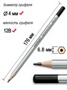 Карандаш чернографитный ACMELIAE 12B шестигранный, корпус серебряный 8000-12B EAN
