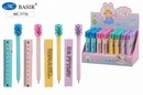 Ручка шариковая -линейка: детская "МИШКА" цветной корпус, объёмный колпачок в виде линейки -10 см, ассорти, наконечник-Мишка, 0,5 mm, цвет чернил-синий. МС-7776